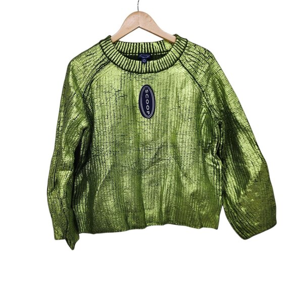 NEW Scoop XL Metallic Foil Green Sweater Polyester Blend Eco-Friendly‎  Knit - Picture 1 of 6
